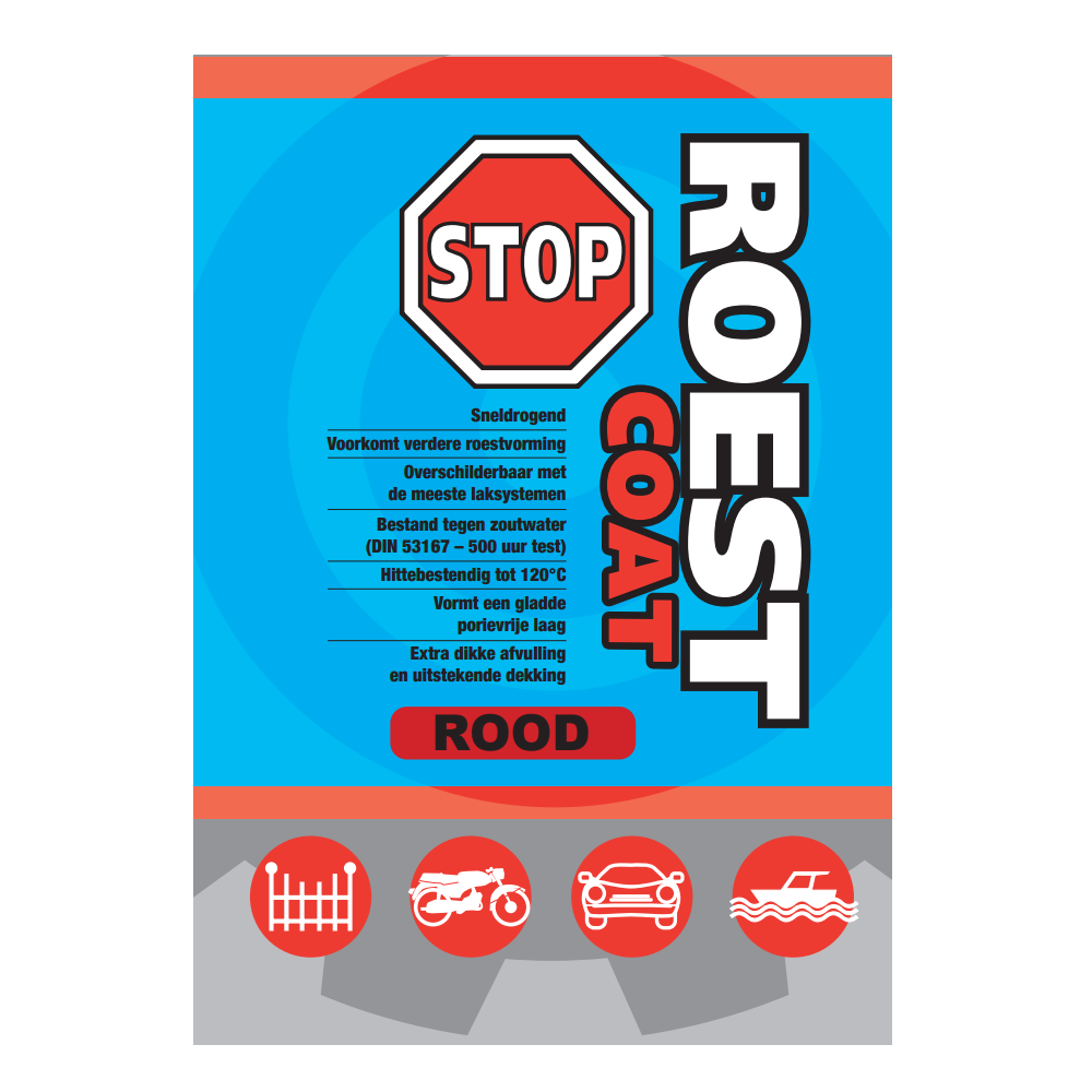 Etiket voor de Mahotec Roeststop Coat Extreem 400ml Rood – roestprimer voor staal