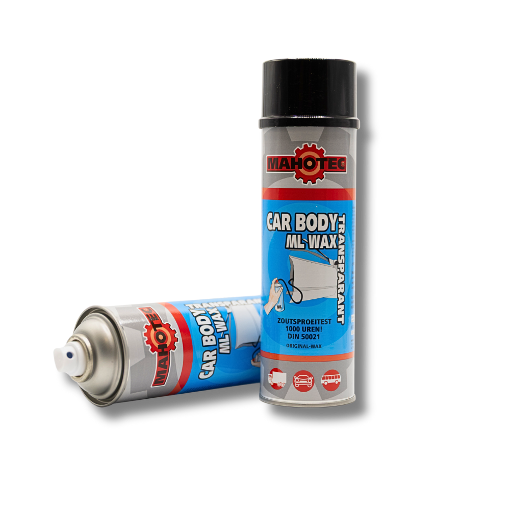 Car Body ML Wax Transparant spuitbussen voor langdurige bescherming van carrosserieholtes tegen vocht, corrosie en roestvorming.