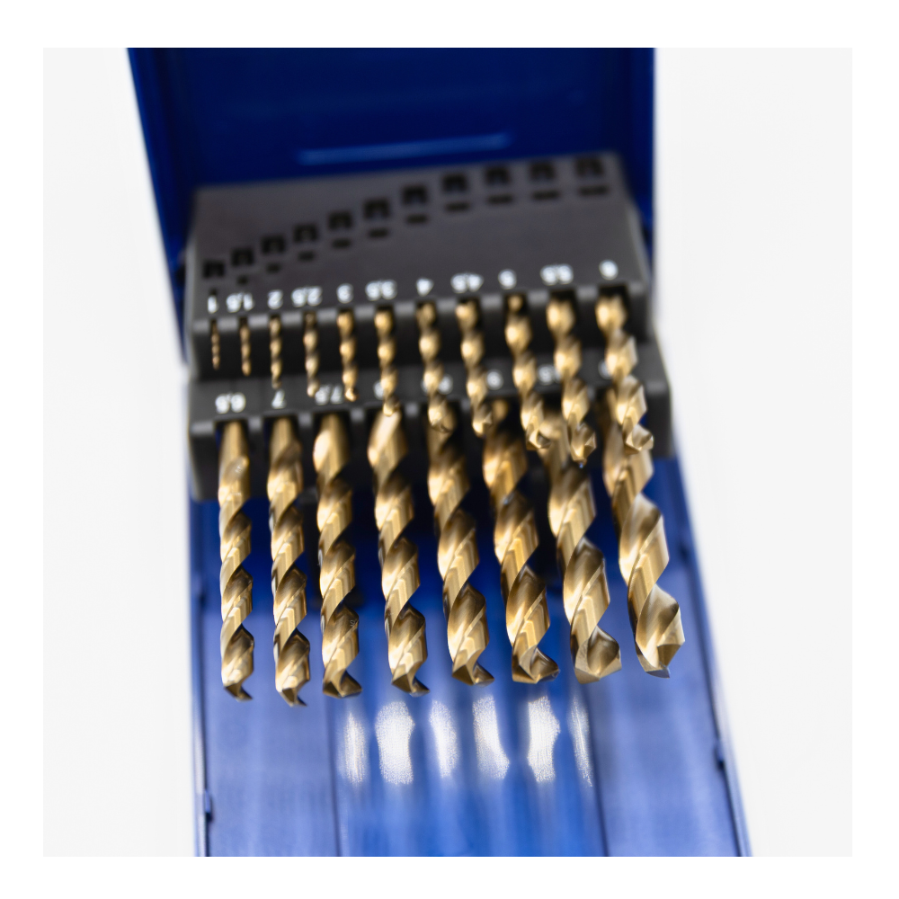 19-delige cobalt boren-set in kunststof opbergdoos, maten 1 t/m 10 mm