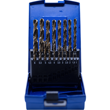 19-delige cobalt boren-set in kunststof opbergdoos, maten 1 t/m 10 mm