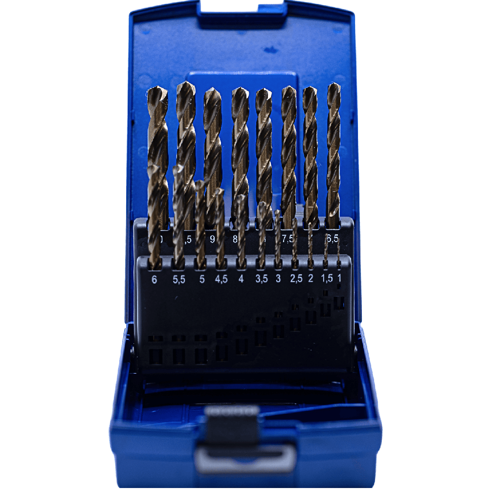 19-delige cobalt boren-set in kunststof opbergdoos, maten 1 t/m 10 mm