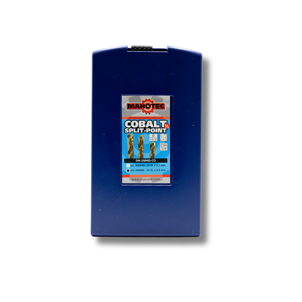 25-delige cobalt boren-set in blauwe kunststof opbergdoos, metaalboren van 0,5 t/m 13 mm voor nauwkeurig boren in metaal.