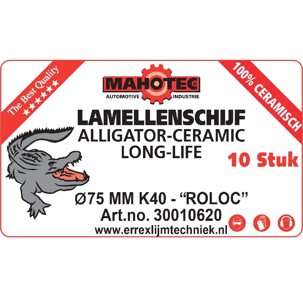 Lamellenschijf keramisch 75mm K40 Roloc Mahotec Alligator label