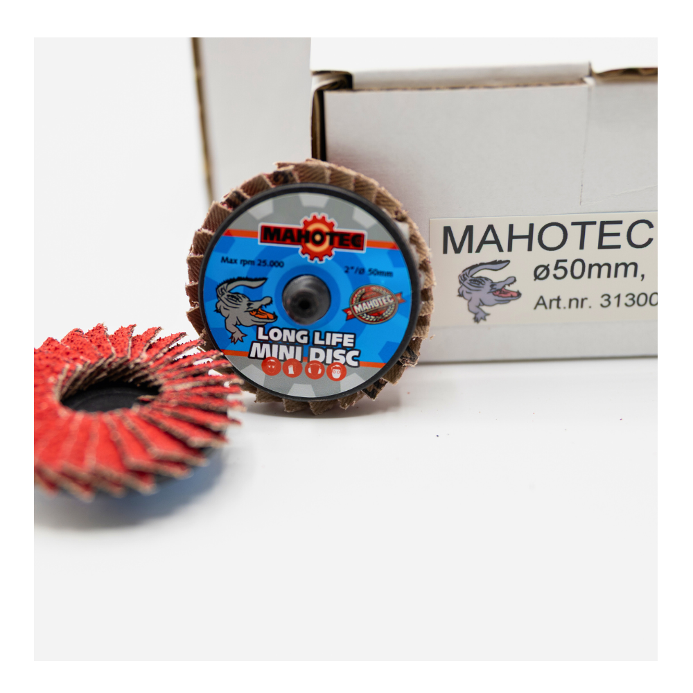 Lamellenschijf keramisch 50mm K40 Roloc Mahotec Alligator rode mini discs met verpakking
