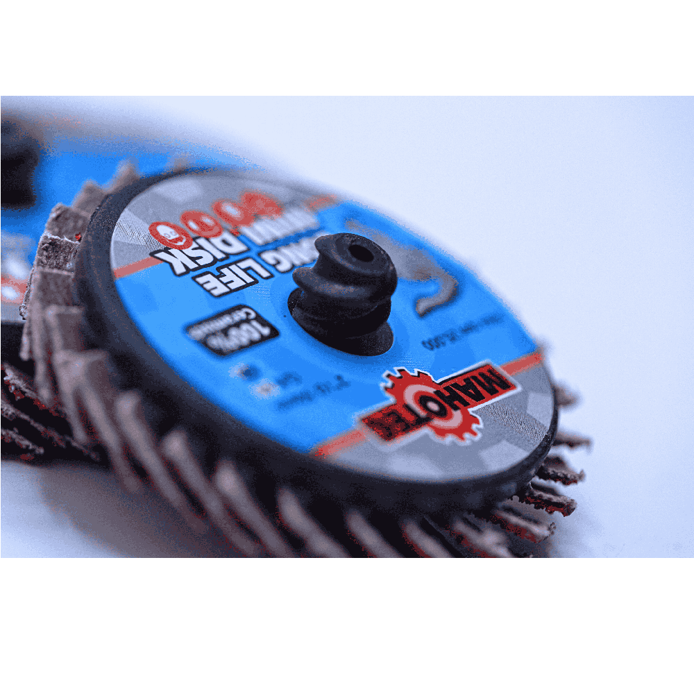 Lamellenschijf keramisch 50mm K60 Roloc Mahotec Alligator blauwe flapdisc close‑up