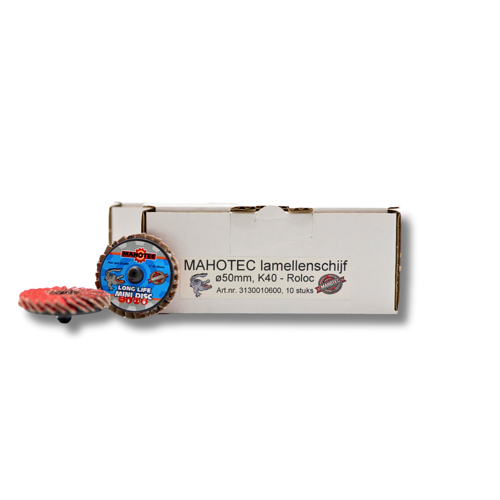 Lamellenschijf keramisch 50mm K40 Roloc Mahotec Alligator rode en blauwe discs met verpakking