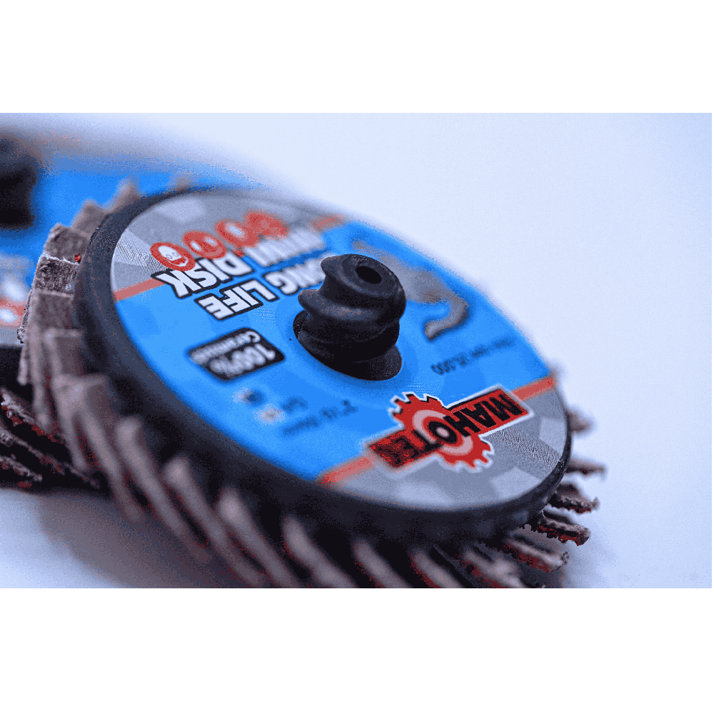 Lamellenschijf keramisch 50mm K40 Roloc Mahotec Alligator blauwe flapdisc close‑up